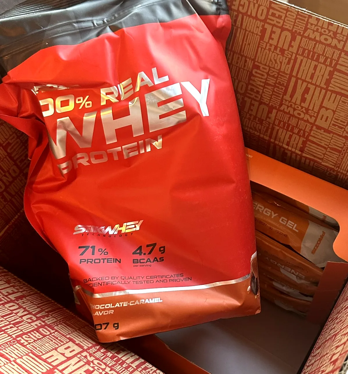 Sachet 100% Real Whey Protein chocolat-caramel de 907 g