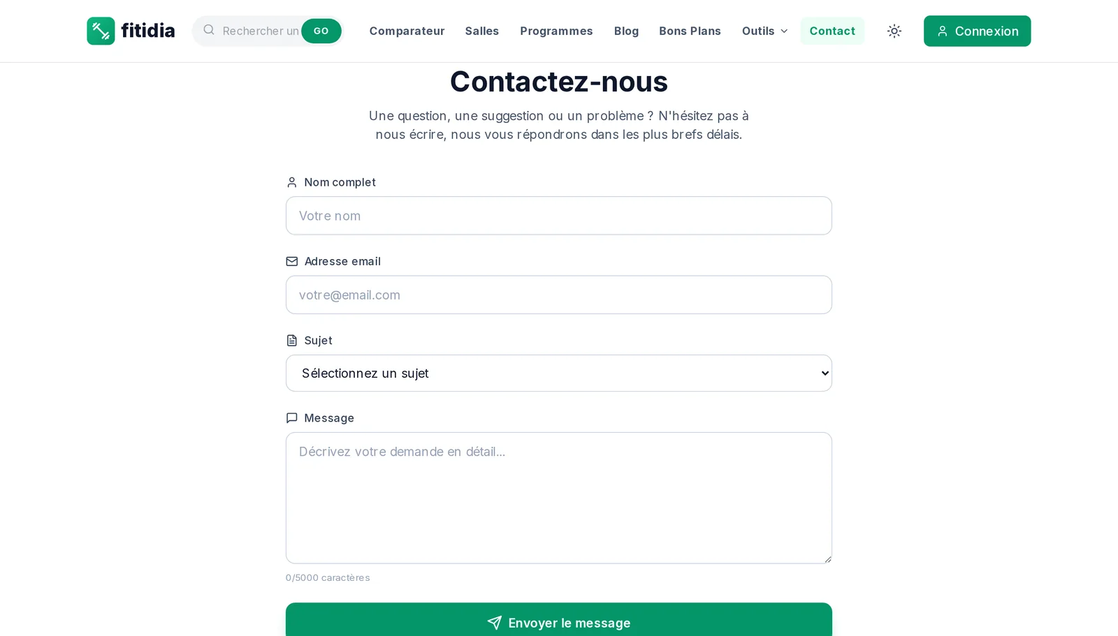 Le formulaire de contact Fitidia