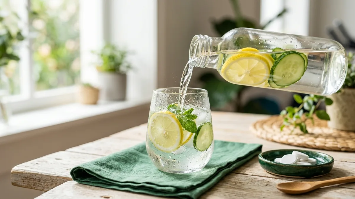 Eau fraîche, citron, concombre et électrolytes