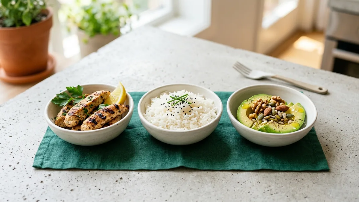 Trois bols : protéines, glucides, lipides