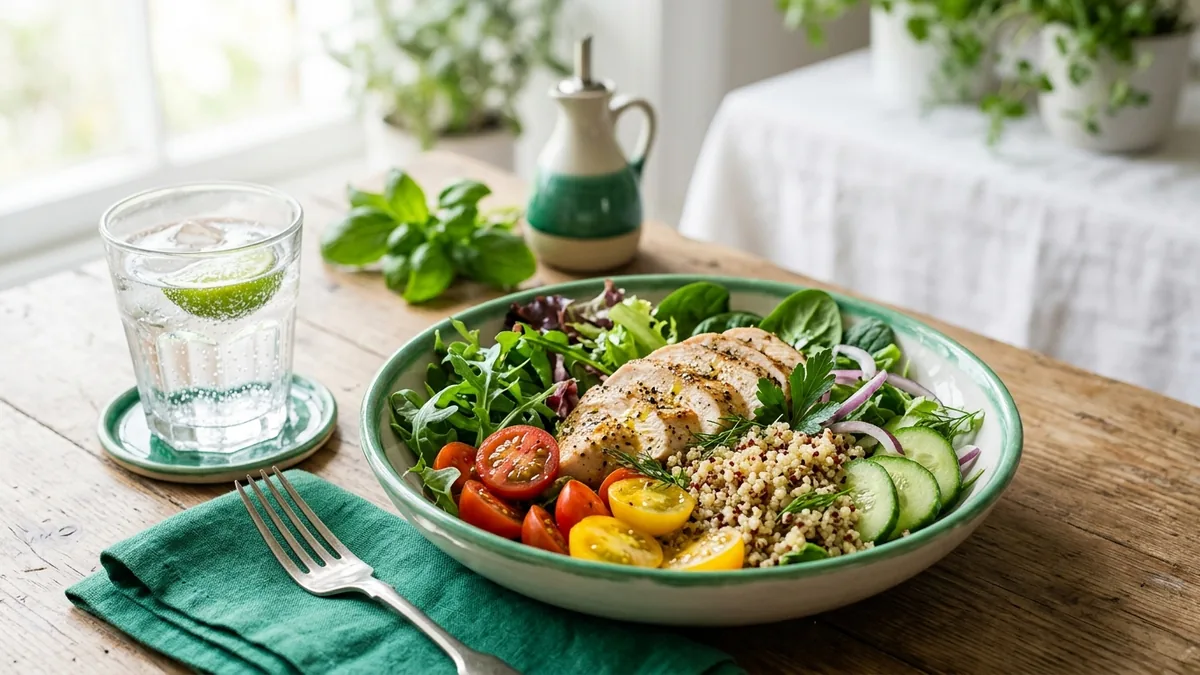 Salade complète poulet-quinoa, fraîche et rassasiante